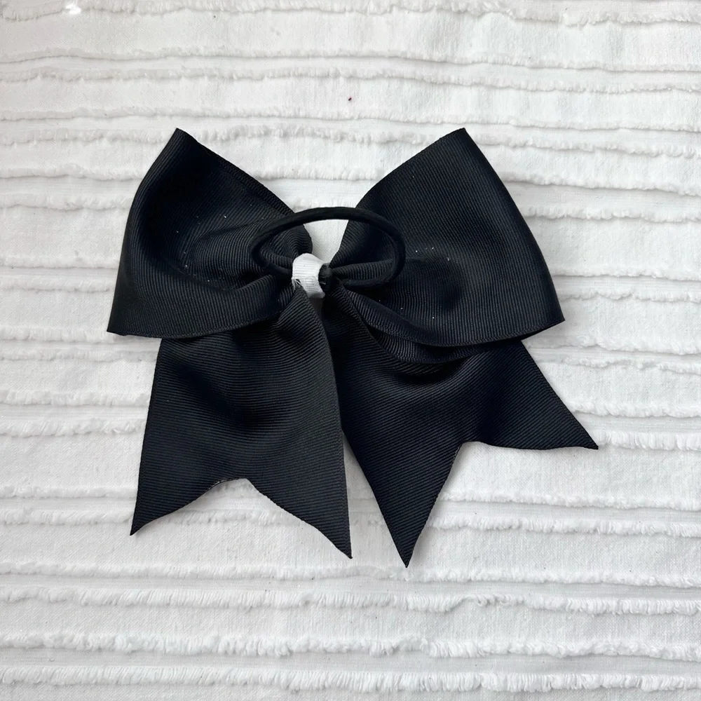 Black Hair Bow with White Accent for Girls